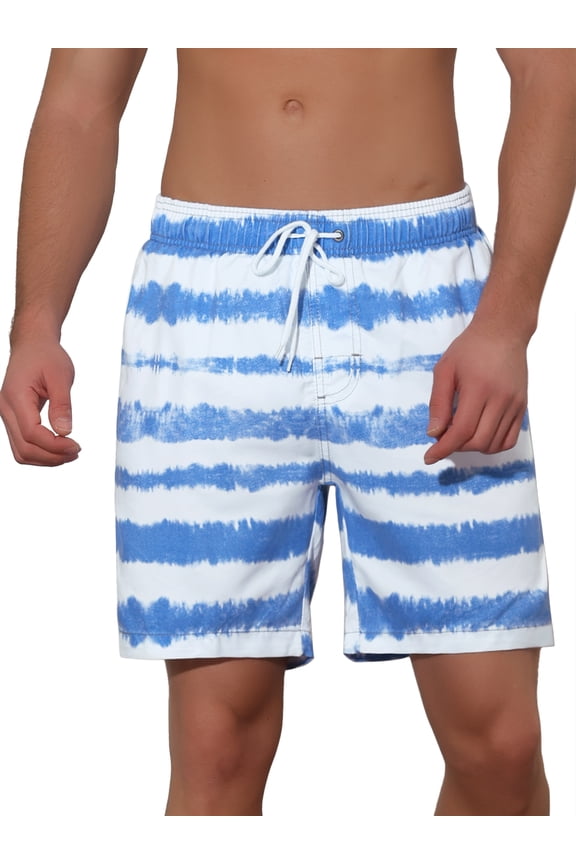 Men's Tie-dyed Pattern Elastic Waist Summer Swimming Shorts 28 Blue