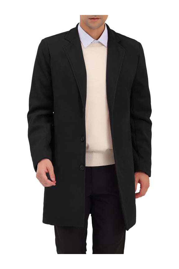 Men's Coats Solid Color Notched Collar Single Breasted Winter Long Coat M Black