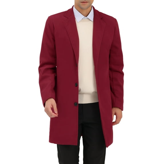 INSPIRE CHIC Men's Coats Solid Color Notched Collar Single Breasted Winter Long Coat XL Burgundy