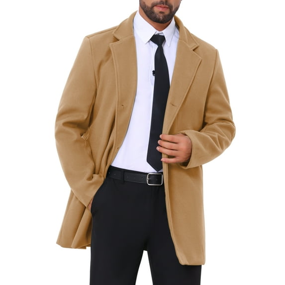 INSPIRE CHIC Men's Coats Solid Color Notched Collar Single Breasted Winter Long Coat XL Brown