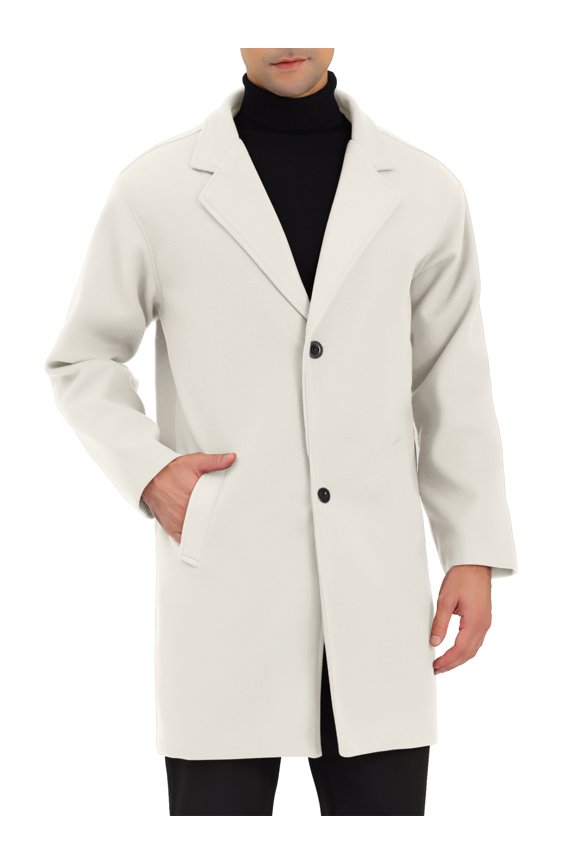 Style Men's Trench Coat Notched Lapel Mid-Length Casual Solid Overcoat M Beige