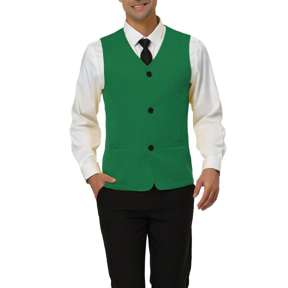 INSPIRE CHIC Men's V Neck Sleeveless Two Pockets Button Down Vests Green S