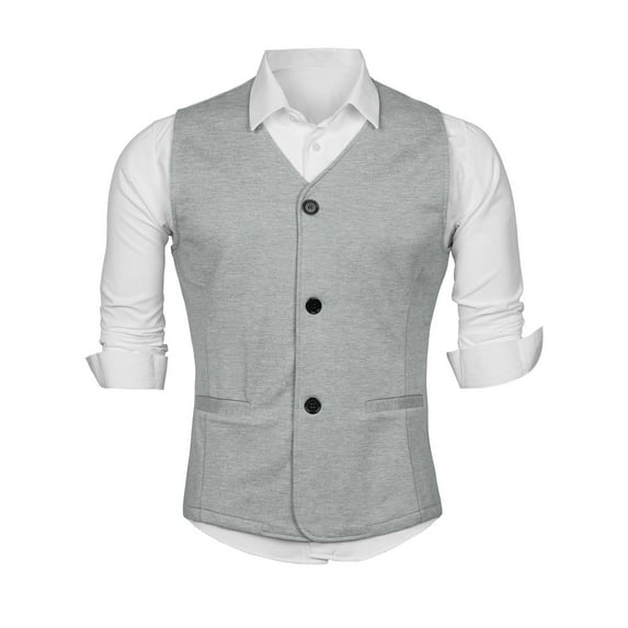 Lars Amadeus Men's V Neck Sleeveless Two Pockets Button Down Vests