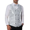thumbnail image 1 of INSPIRE CHIC Men's Vest V-Neck Slim Fit Double-Breasted Party Disco Prom Nightclub Sequin Vest S Silver, 1 of 5