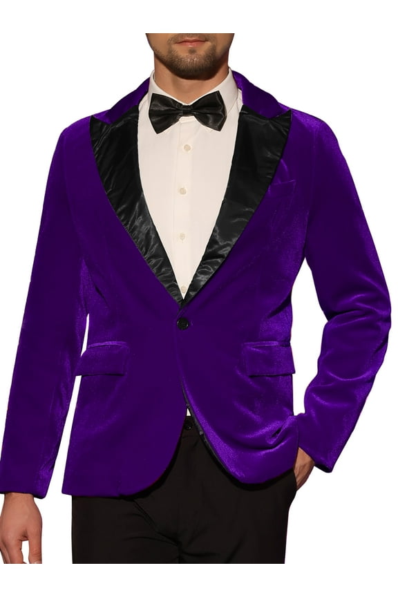 Men's Velvet Blazer One Button Party Prom Tuxedo Dinner Suit Jacket M Dark Purple