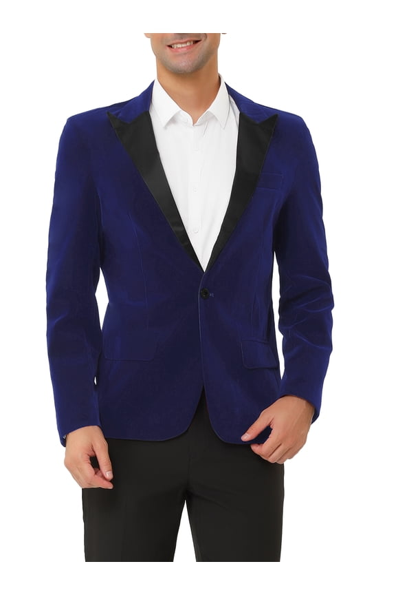 Men's Velvet Blazer One Button Party Prom Tuxedo Dinner Suit Jacket XL Blue