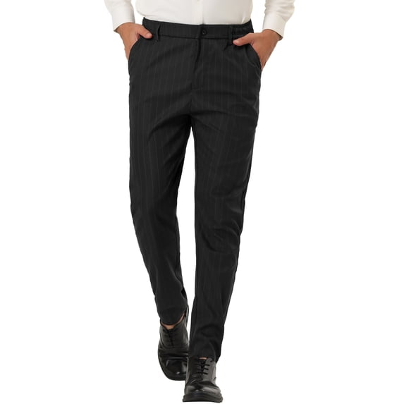 Lars Amadeus Men's Vertical Stripes Flat Front Chino Dress Pants