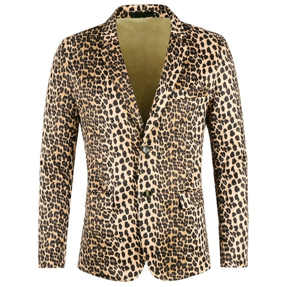 Lars Amadeus Men's Vintage Leopard Print Notched Lapel Slim Fit Blazer