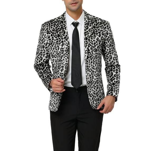 INSPIRE CHIC Men's Party Animal Leopard Print Blazer Notched Lapel Lightweight Sport Coat Suit Jacket S White Leopard