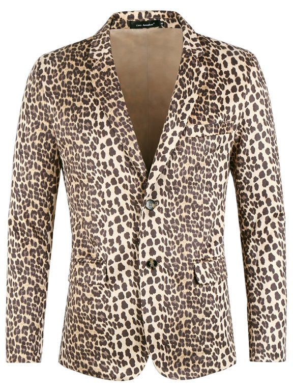 Men's Party Blazer Animal Print Notched Lapel Lightweight Suit Jacket 2XL Brown