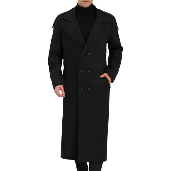 INSPIRE CHIC Men's Winter Pea Coat Notch Lapel Double Breasted Solid Color Overcoat M Black