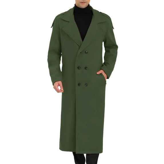 INSPIRE CHIC Men's Winter Pea Coat Notch Lapel Double Breasted Solid Color Overcoat 2XL Olive Green