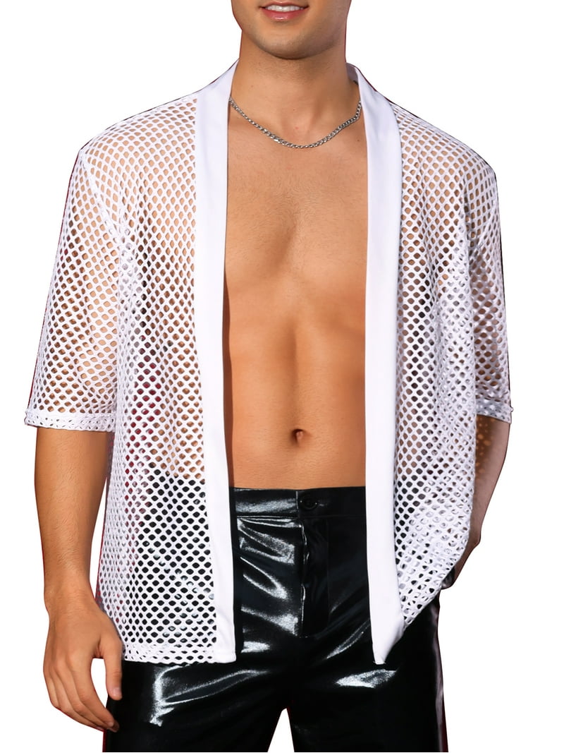 INSPIRE CHIC Mesh Sheer Cardigan for Men's Fishnet Open Front