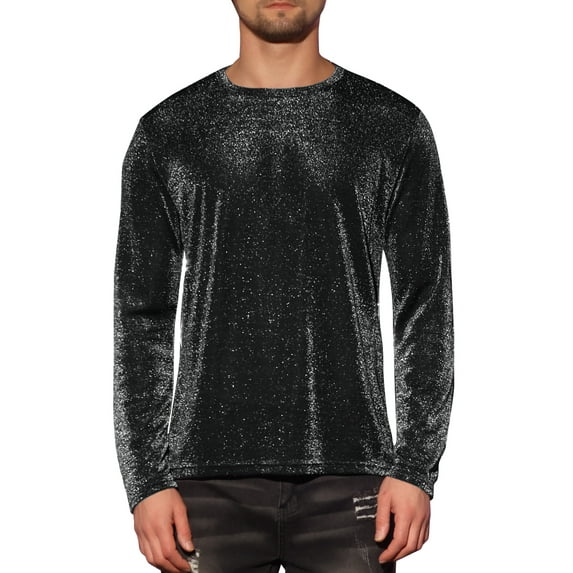 INSPIRE CHIC Mesh Sheer T-Shirt for Men's Long Sleeves Club Party Tee Tops M Black