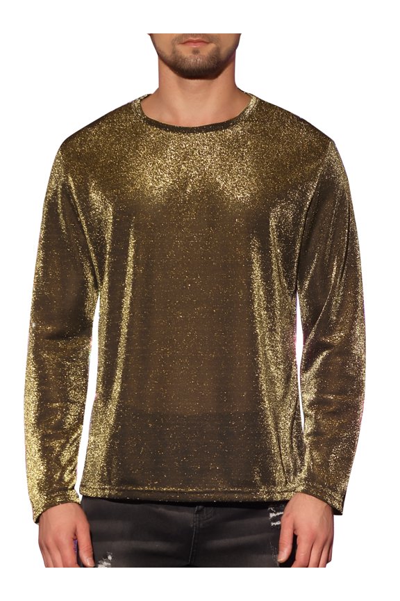 Mesh Sheer T-Shirt for Men's Long Sleeves Club Party Tee Tops