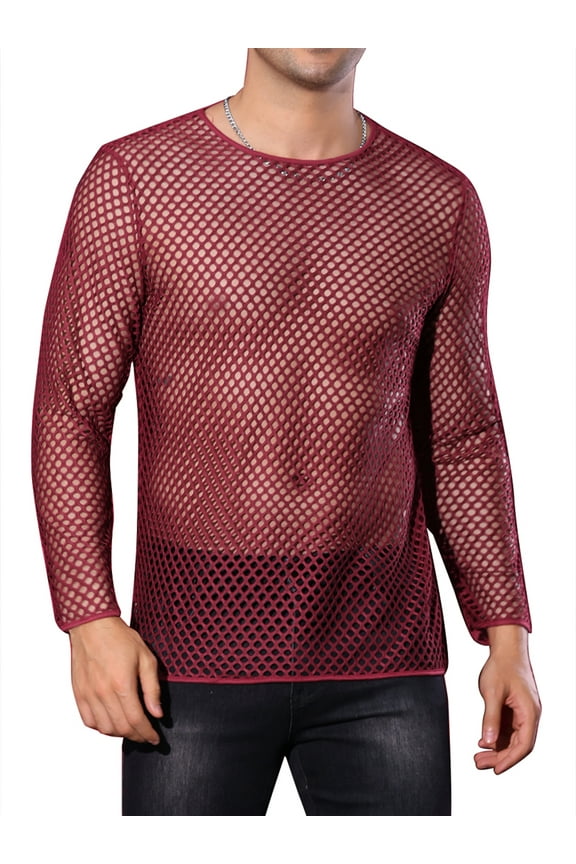 Men's Top Mesh T-Shirt Long Sleeves See Through Sheer Top