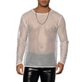 thumbnail image 1 of INSPIRE CHIC Mesh T-Shirt for Men's Long Sleeves See Through Sheer Top White M, 1 of 4