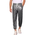 thumbnail image 1 of INSPIRE CHIC Metallic Jogger Pants for Men's Contrast Color Drawstring Waist Disco Party Trousers Silver 32, 1 of 4