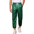thumbnail image 1 of INSPIRE CHIC Metallic Jogger Pants for Men's Contrast Color Drawstring Waist Disco Party Trousers Green 30, 1 of 4