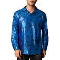 thumbnail image 1 of INSPIRE CHIC Metallic Leopard Shirts for Men's Long Sleeves Button Down Shiny Printed Shirts XL Blue, 1 of 6