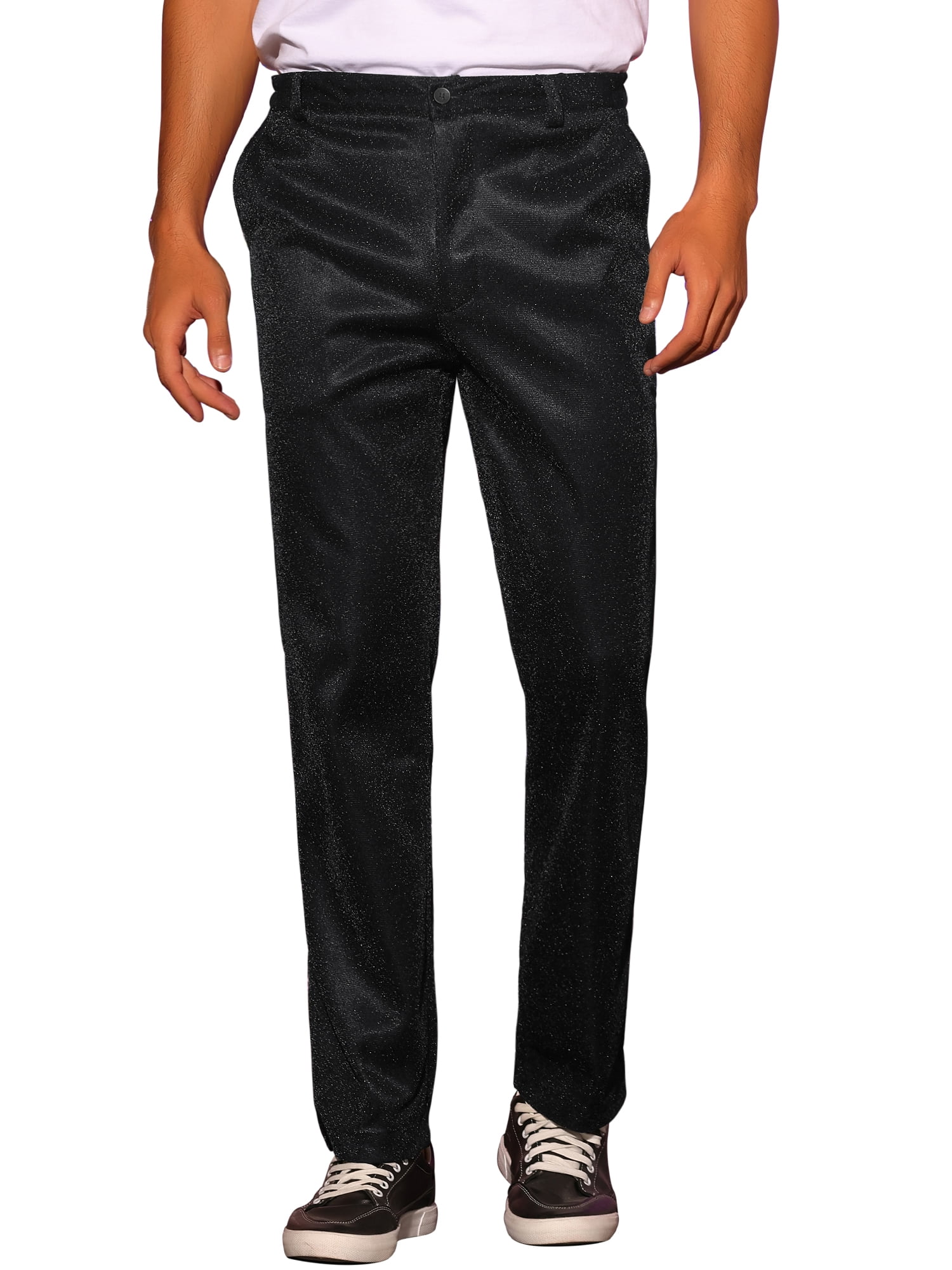 Funky Fun Design Metallic Fabric Pocket Stretch Straight Pants