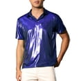 thumbnail image 1 of INSPIRE CHIC Metallic Polo Shirt for Men's Short Sleeves Shiny Disco Nightclub Party Collared T-Shirt XL Blue, 1 of 6
