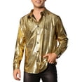 thumbnail image 1 of INSPIRE CHIC Metallic Shirt for Men's Button Down Party Glitter Costume Shiny Leopard Printed Shirts, 1 of 5