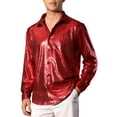 thumbnail image 1 of INSPIRE CHIC Metallic Shirt for Men's Button Down Party Glitter Costume Shiny Leopard Printed Shirts, 1 of 5