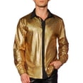 thumbnail image 1 of INSPIRE CHIC Metallic Shirts for Men's Long Sleeves Button Down Shiny Nightclub Party Shirts Golden 2XL, 1 of 5