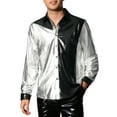 thumbnail image 1 of INSPIRE CHIC Metallic Shirts for Men's Long Sleeves Party Disco Color Block Shiny Shirts XL Silver Black, 1 of 6