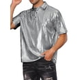 thumbnail image 1 of INSPIRE CHIC Metallic T-Shirt for Men's Short Sleeves Hipster Shiny Disco Golf Polo Shirts, 1 of 5
