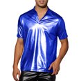 thumbnail image 1 of INSPIRE CHIC Metallic T-Shirt for Men's Stand Collared Shiny Disco Party Polo Tops S Blue, 1 of 6