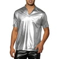 thumbnail image 1 of INSPIRE CHIC Metallic T-Shirt for Men's Stand Collared Shiny Disco Party Polo Tops S Silver, 1 of 6