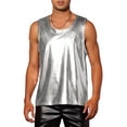 thumbnail image 1 of INSPIRE CHIC Metallic Tank Top for Men's Round Neck Shiny Disco Party Sleeveless Vest XL Silver, 1 of 6