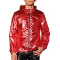 thumbnail image 1 of INSPIRE CHIC Metallic Windbreaker for Men's Drawstring Hooded Zipper Party Club Jacket Red M, 1 of 5