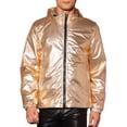 thumbnail image 1 of INSPIRE CHIC Metallic Windbreaker for Men's Drawstring Hooded Zipper Party Club Jacket Golden M, 1 of 5