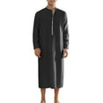 thumbnail image 1 of INSPIRE CHIC Nightgown for Men's Contrast Color Stand Collar Long Sleeves Button Closure Nightshirts Black M, 1 of 4