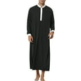 thumbnail image 1 of INSPIRE CHIC Men's Nightshirt Contrast Color Banded Collar Long Sleeves Nightgown L Black, 1 of 4