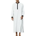 thumbnail image 1 of INSPIRE CHIC Men's Nightshirt Contrast Color Banded Collar Long Sleeves Nightgown M White, 1 of 4