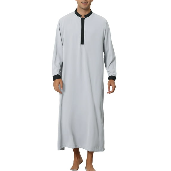 Lars Amadeus Nightshirt for Men's Contrast Color Banded Collar Long Sleeves Nightgown