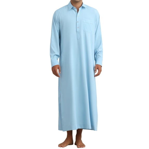 INSPIRE CHIC Nightshirt for Men's Long Sleeves Collared Neck Full Length Sleep Shirt Nightwear M Light Blue