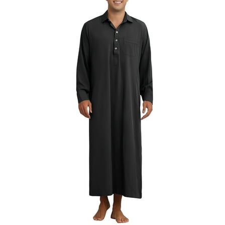 INSPIRE CHIC Nightshirt for Men's Long Sleeves Collared Neck Full Length Sleep Shirt Nightwear S Black