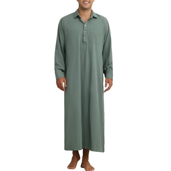 INSPIRE CHIC Nightshirt for Men's Long Sleeves Collared Neck Full Length Sleep Shirt Nightwear S Gray Green