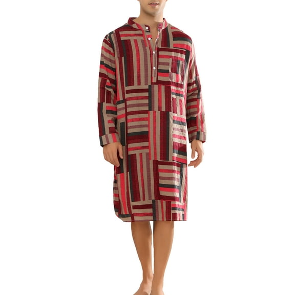 INSPIRE CHIC Nightshirts for Men's Father's Day Gift Long Sleeves Irregular Geometric Pattern Henley Sleep Shirts