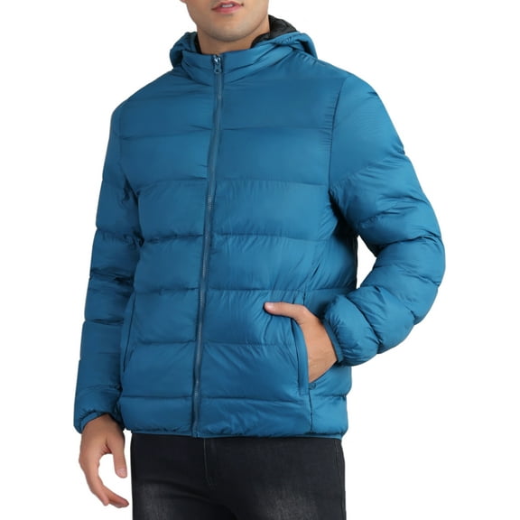 INSPIRE CHIC Outdoor Coat for Men's Winter Puffer Down Packable Full-Zip Padding Hood Jacket L Blue