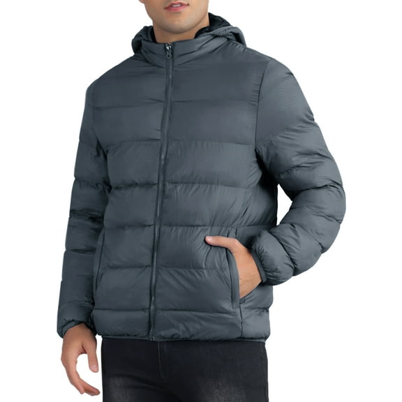 INSPIRE CHIC Outdoor Coat for Men's Winter Puffer Down Packable Full-Zip Padding Hood Jacket S Grey
