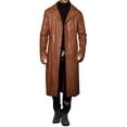 thumbnail image 1 of INSPIRE CHIC PU Faux Leather Long Jacket for Men's Lapel Gothic Trench Coat Outwear, 1 of 4