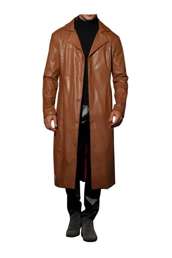 PU Faux Leather Long Jacket for Men's Lapel Gothic Trench Coat Outwear