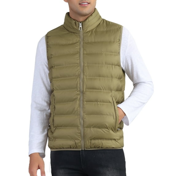 INSPIRE CHIC Padded Vest for Men's Stand Collar Outwear Winter Packable Zip Up Sleeveless Jacket M Brown