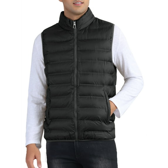 INSPIRE CHIC Padded Vest for Men's Stand Collar Outwear Winter Packable Zip Up Sleeveless Jacket S Black